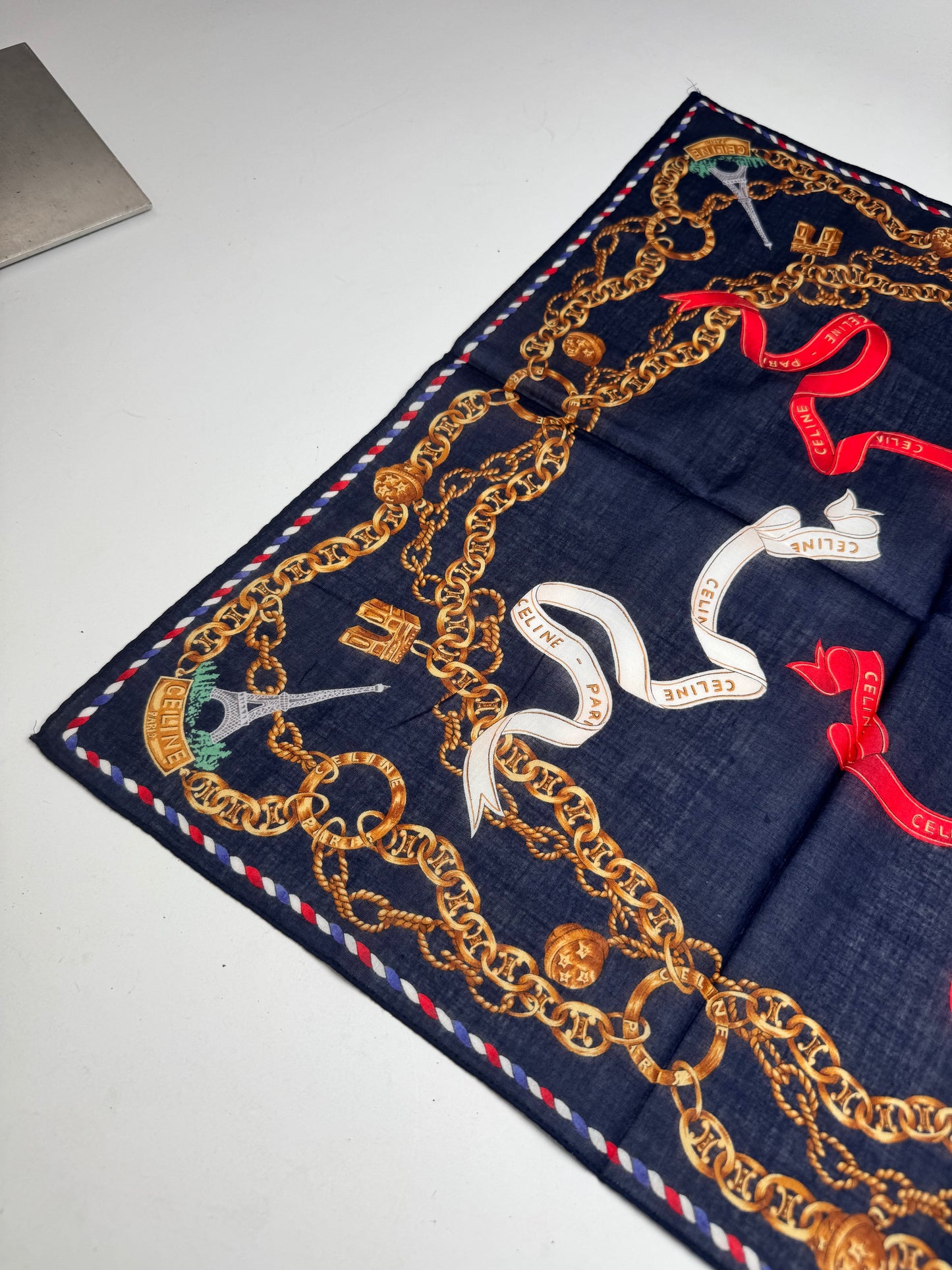 Vintage Celine Paris Scarf Navy Gold