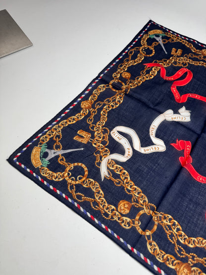 Vintage Celine Paris Scarf Navy Gold