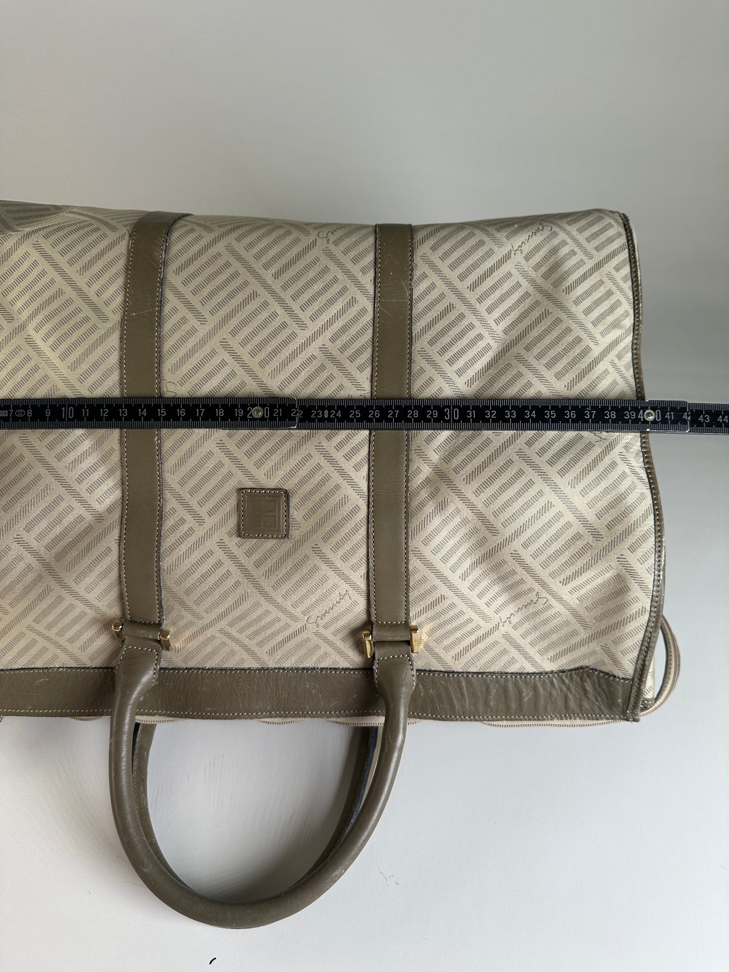 Vintage Givenchy Geometric Canvas Travel Bag Beige Olive