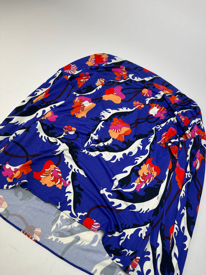 Vintage Emilio Pucci Archivio Floral Silk Viscose Jersey Long Sleeve Top Blue Multicolour