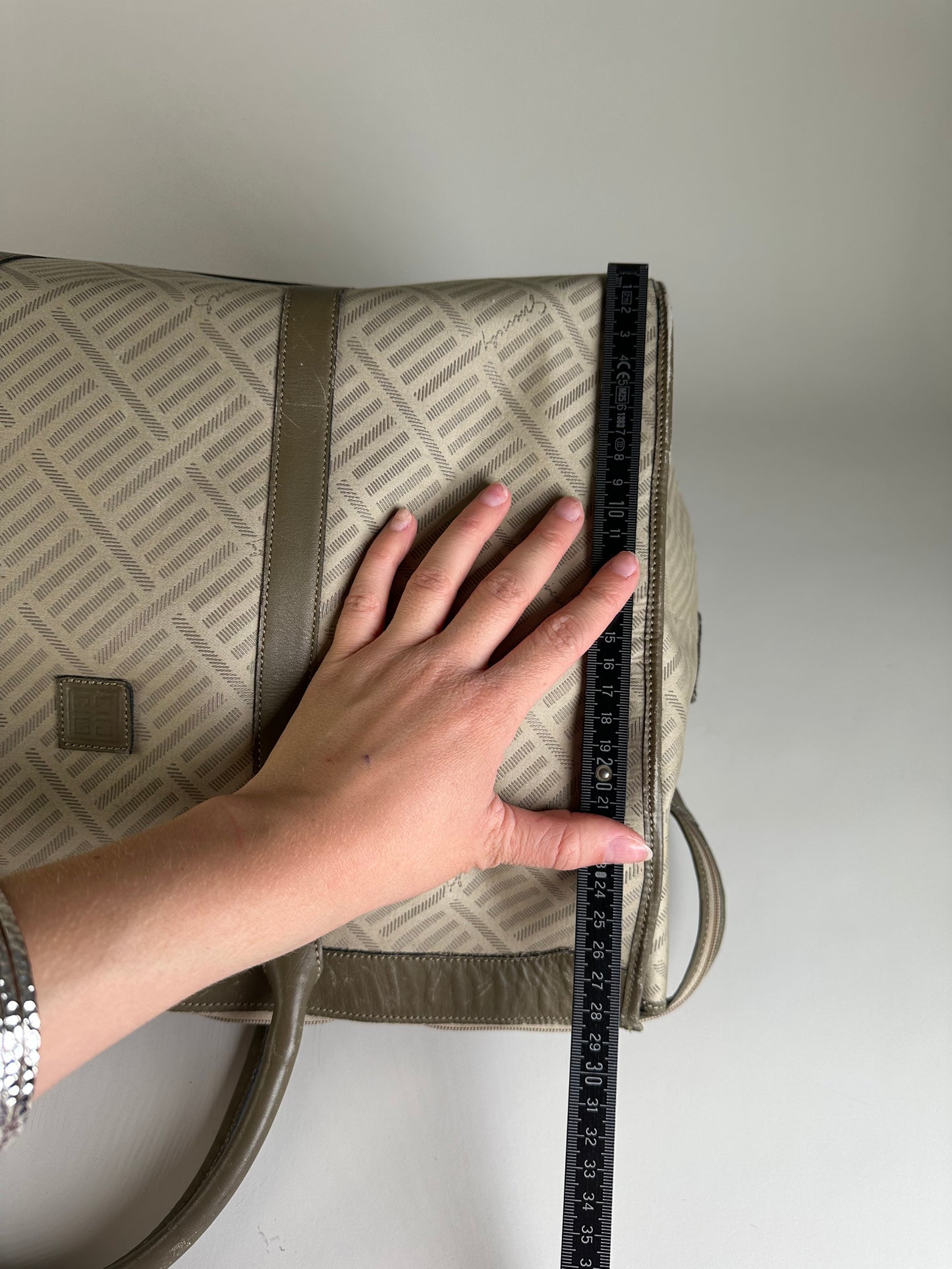 Vintage Givenchy Geometric Canvas Travel Bag Beige Olive