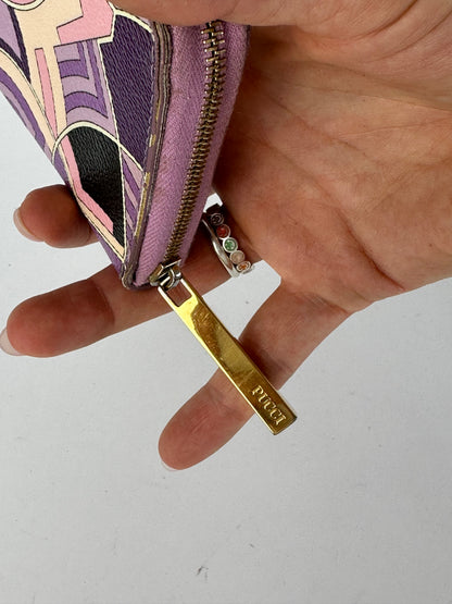 Vintage Emilio Pucci Zip Around Wallet Purple Lilac Cream Black