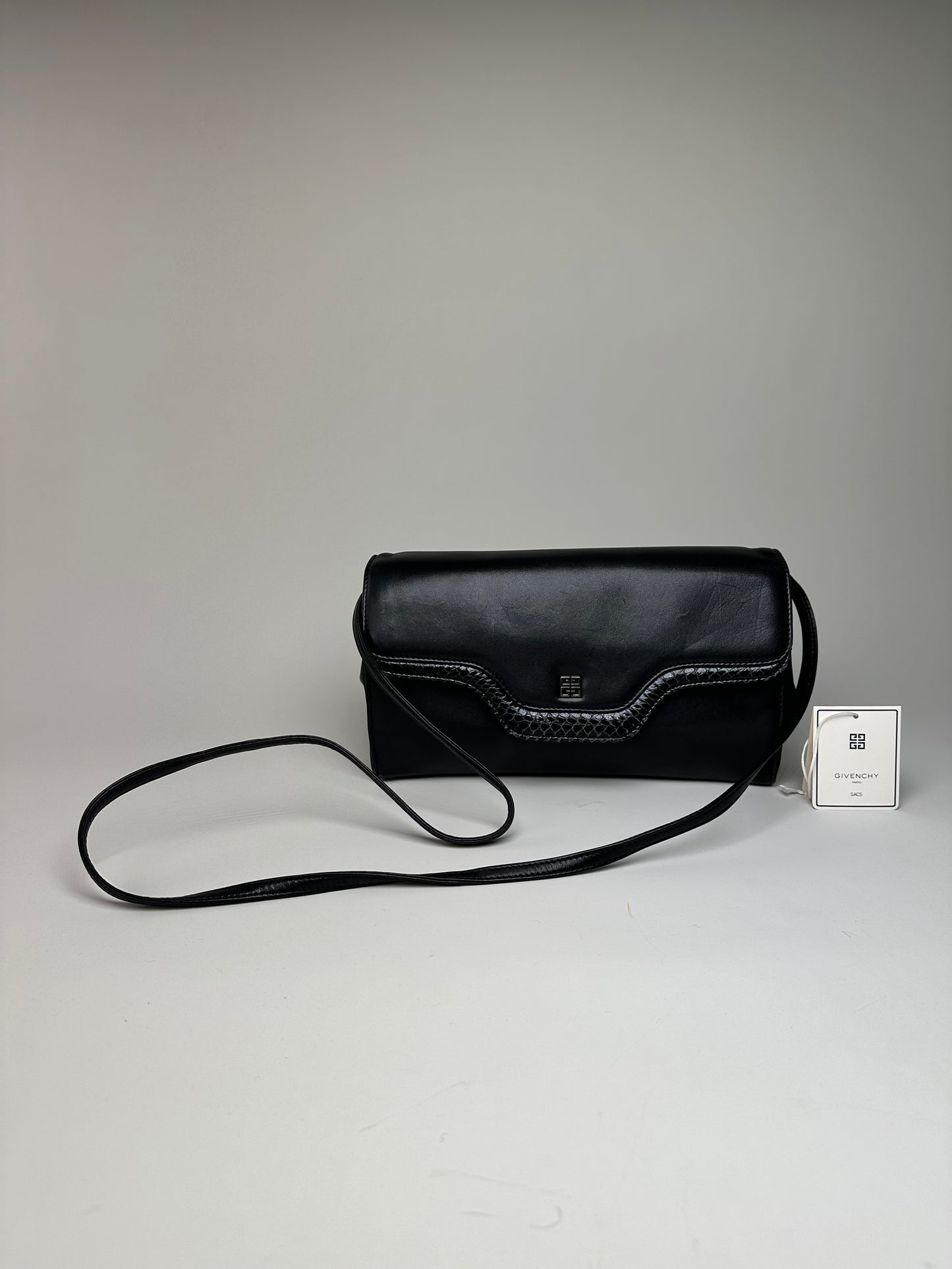 Vintage Givenchy Braided Leather Shoulder Bag Black Gold