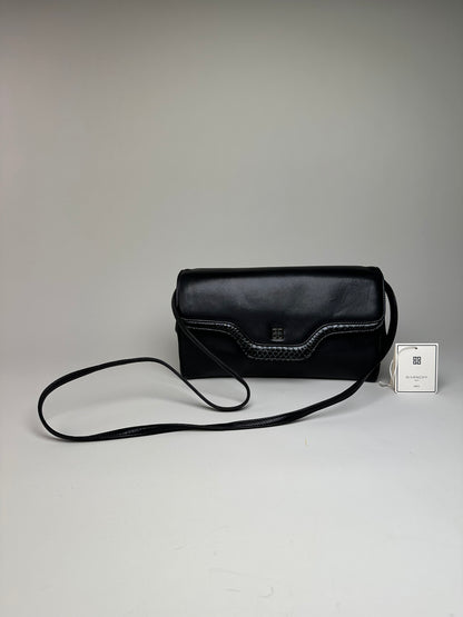 Vintage Givenchy Braided Leather Shoulder Bag Black Gold