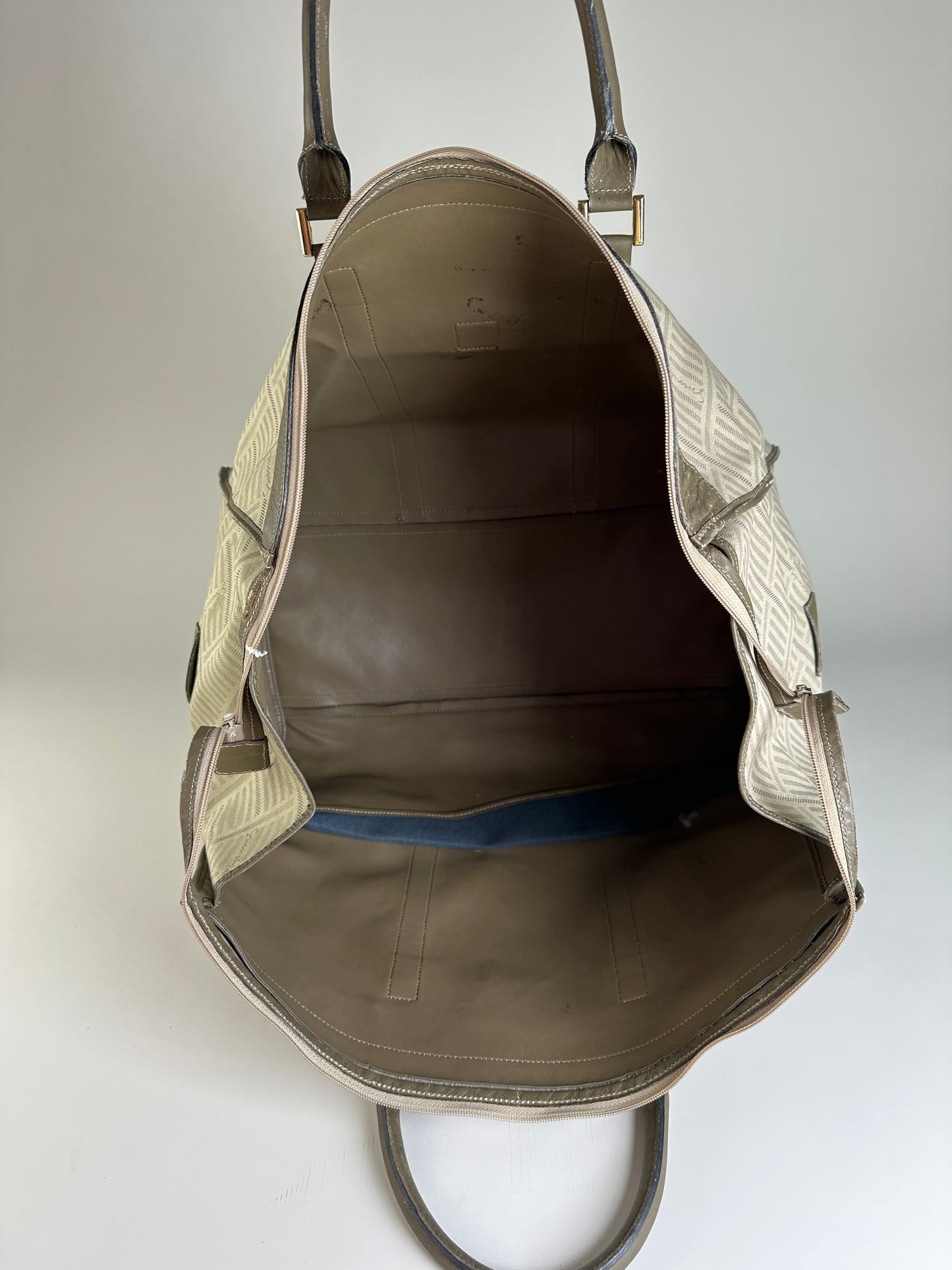 Vintage Givenchy Geometric Canvas Travel Bag Beige Olive