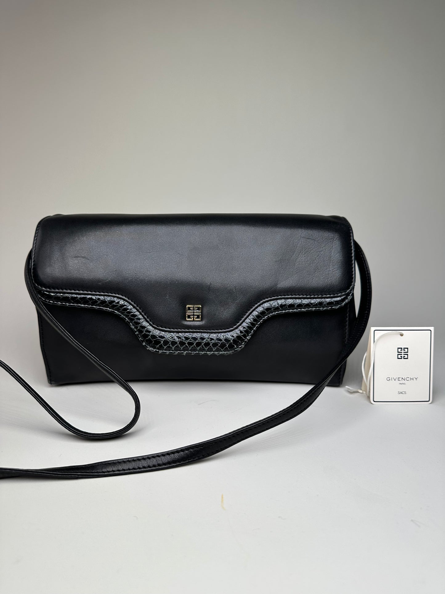 Vintage Givenchy Braided Leather Shoulder Bag Black Gold