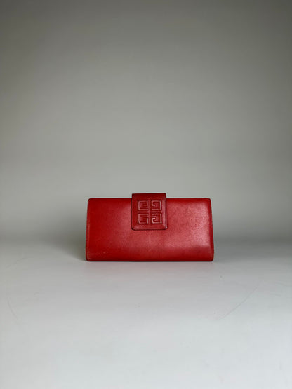 Vintage Givenchy Leather Wallet Red Gold-tone Clasp