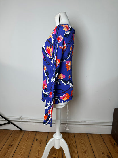 Vintage Emilio Pucci Archivio Floral Silk Viscose Jersey Long Sleeve Top Blue Multicolour