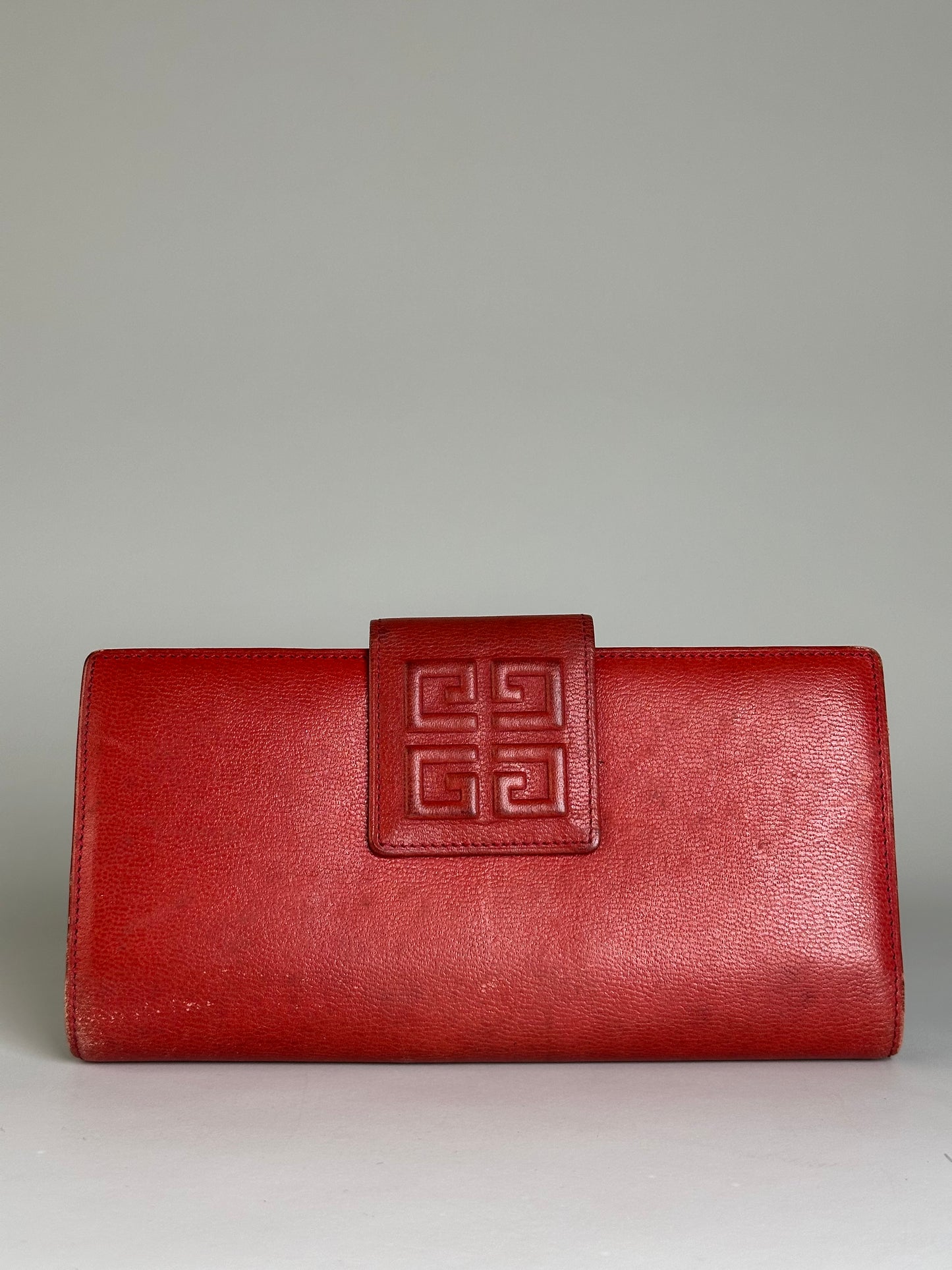 Vintage Givenchy Leather Wallet Red Gold-tone Clasp