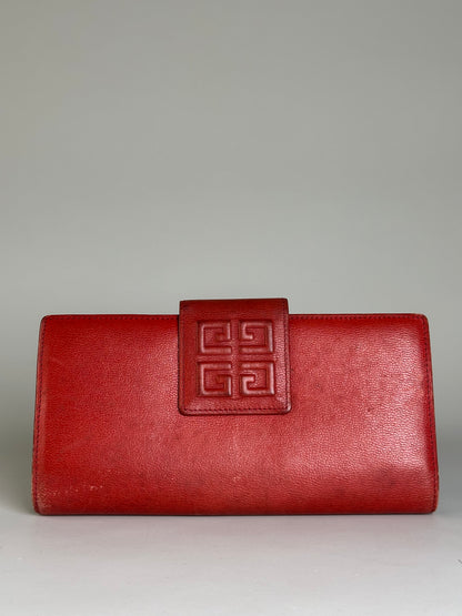 Vintage Givenchy Leather Wallet Red Gold-tone Clasp