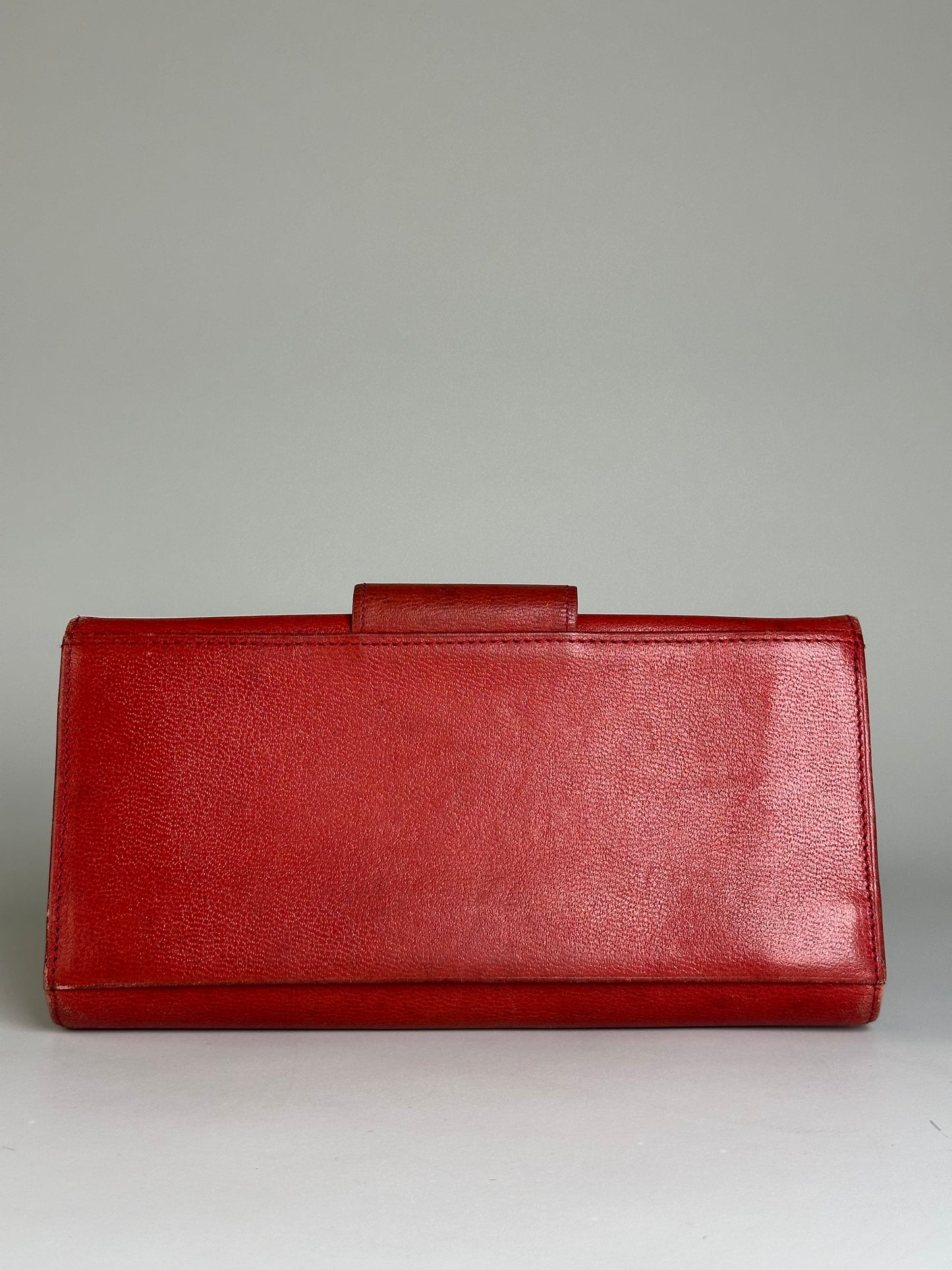 Vintage Givenchy Leather Wallet Red Gold-tone Clasp