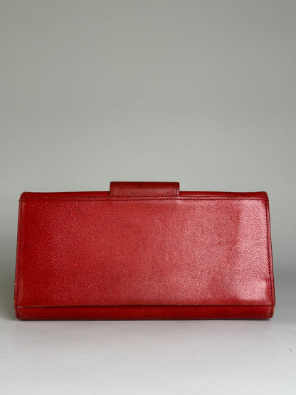Vintage Givenchy Leather Wallet Red Gold-tone Clasp