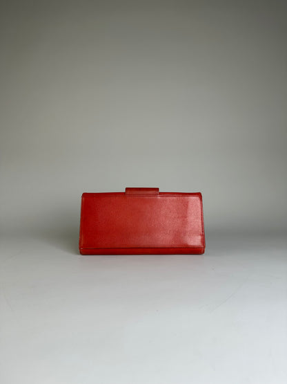 Vintage Givenchy Leather Wallet Red Gold-tone Clasp