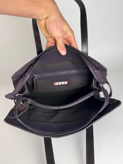 Vintage Marni Suede Patent Leather Handbag Purple