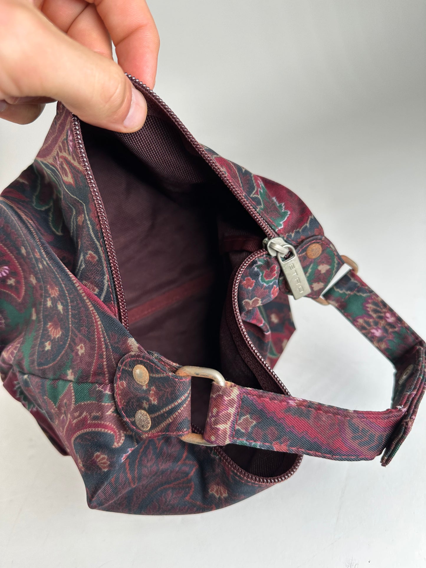 Vintage Etro Paisley Jacquard Cotton Shoulder Bag Purple Green