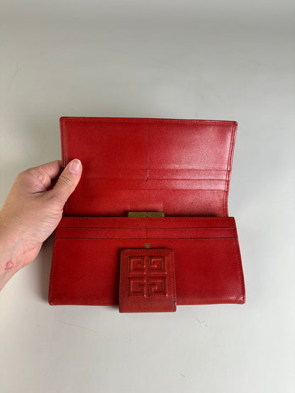 Vintage Givenchy Leather Wallet Red Gold-tone Clasp