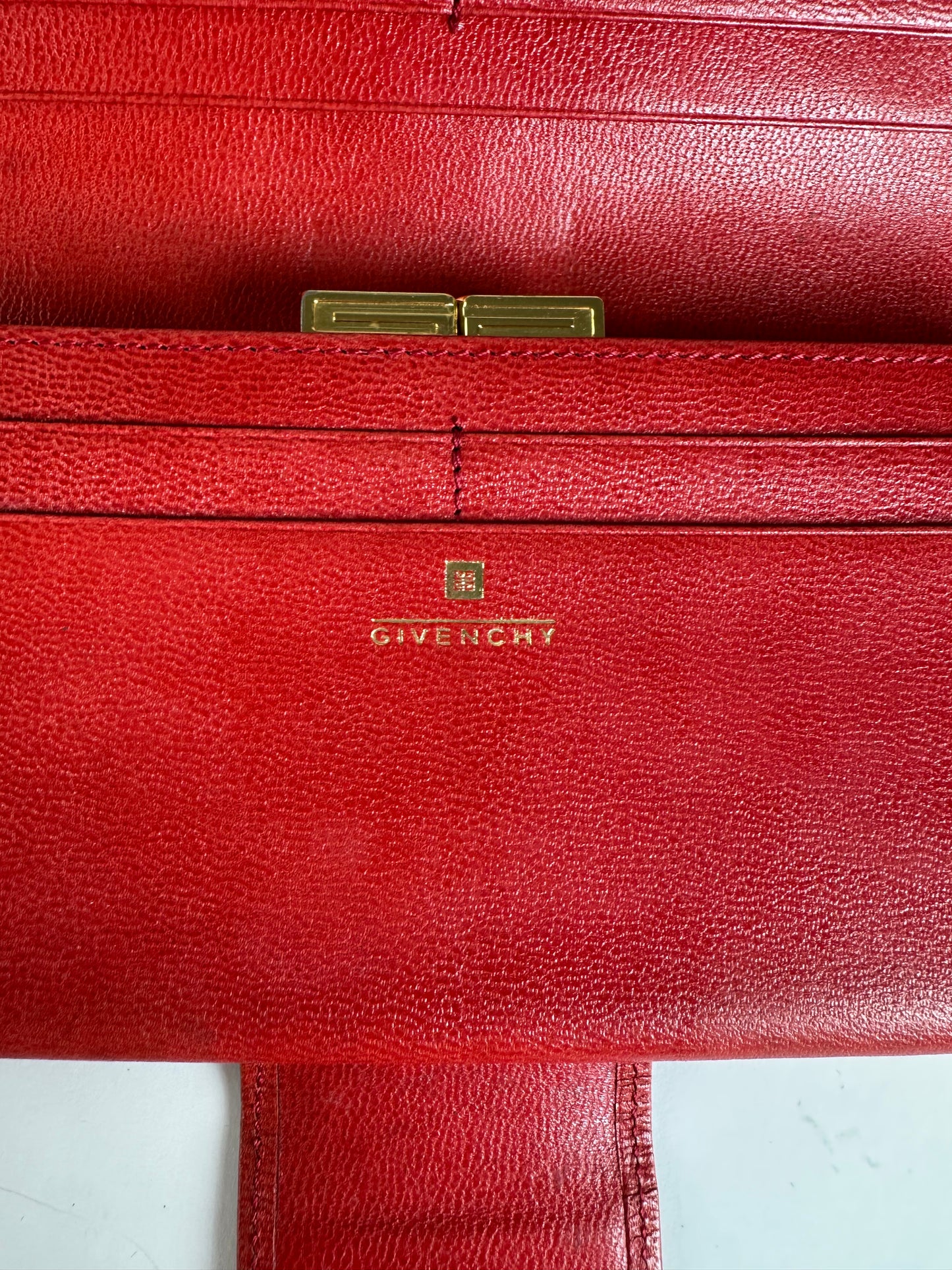Vintage Givenchy Leather Wallet Red Gold-tone Clasp