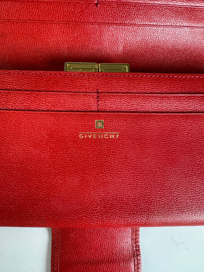 Vintage Givenchy Leather Wallet Red Gold-tone Clasp