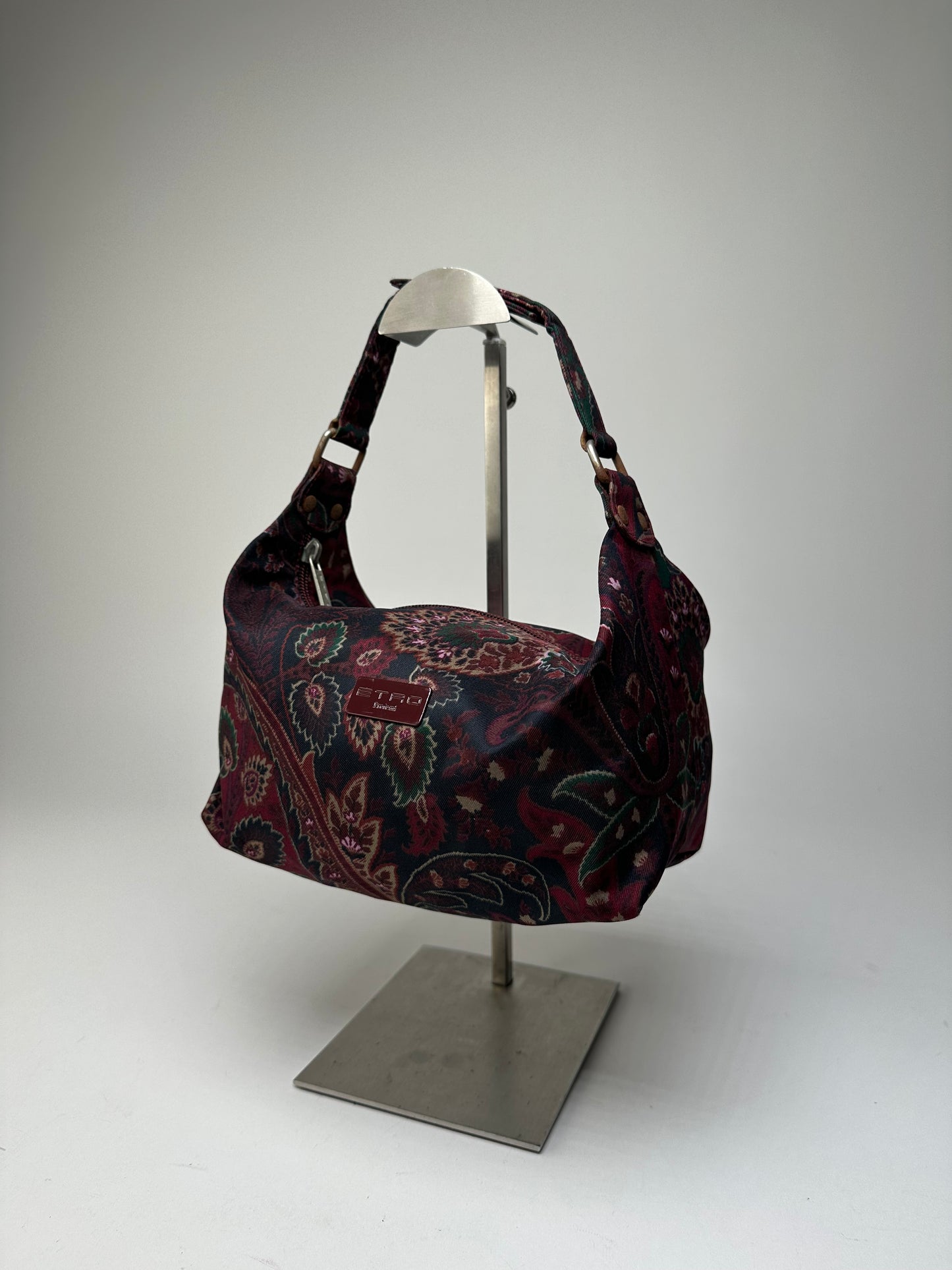 Vintage Etro Paisley Jacquard Cotton Shoulder Bag Purple Green