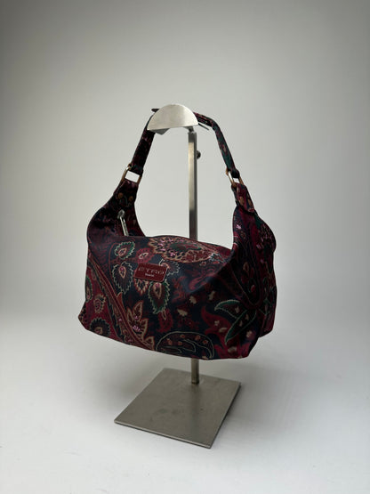 Vintage Etro Paisley Jacquard Cotton Shoulder Bag Purple Green