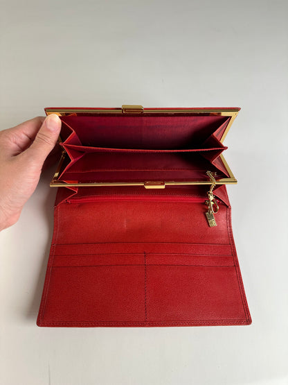 Vintage Givenchy Leather Wallet Red Gold-tone Clasp