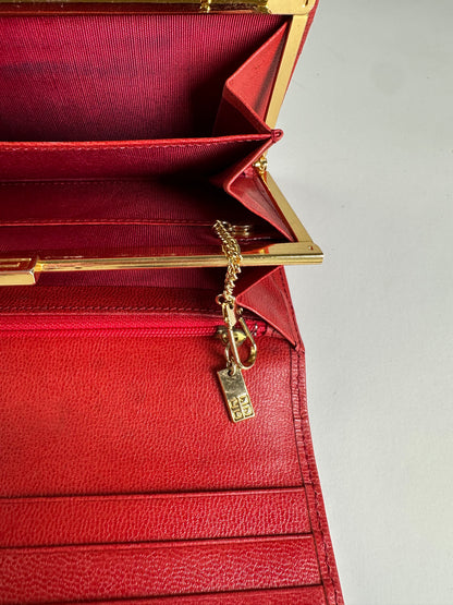 Vintage Givenchy Leather Wallet Red Gold-tone Clasp