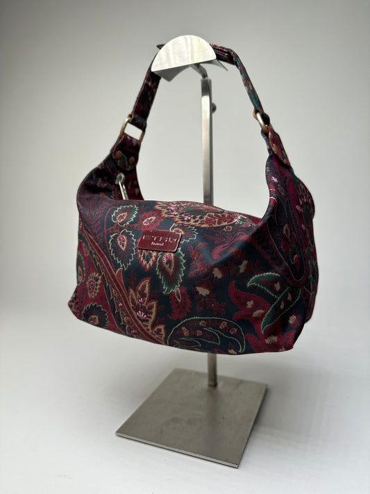 Vintage Etro Paisley Jacquard Cotton Shoulder Bag Purple Green