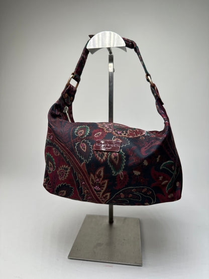 Vintage Etro Paisley Jacquard Cotton Shoulder Bag Purple Green