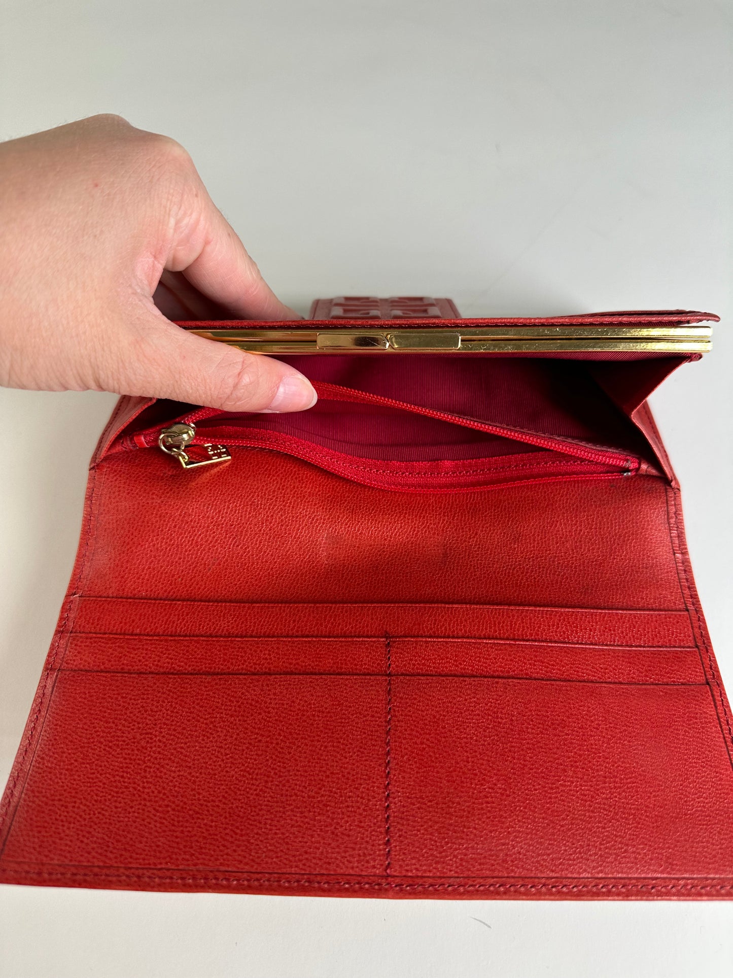 Vintage Givenchy Leather Wallet Red Gold-tone Clasp