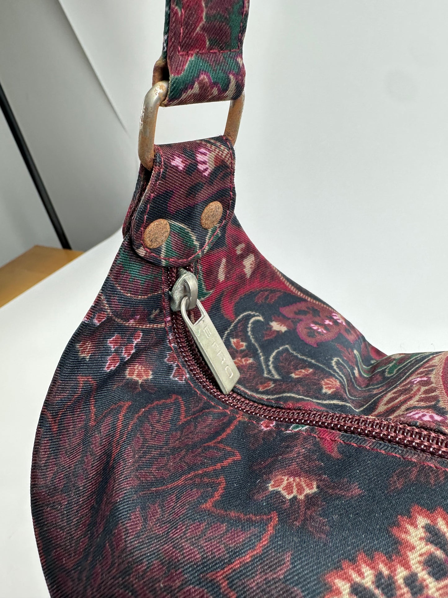 Vintage Etro Paisley Jacquard Cotton Shoulder Bag Purple Green