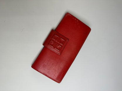 Vintage Givenchy Leather Wallet Red Gold-tone Clasp