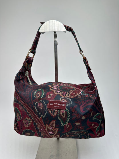Vintage Etro Paisley Jacquard Cotton Shoulder Bag Purple Green
