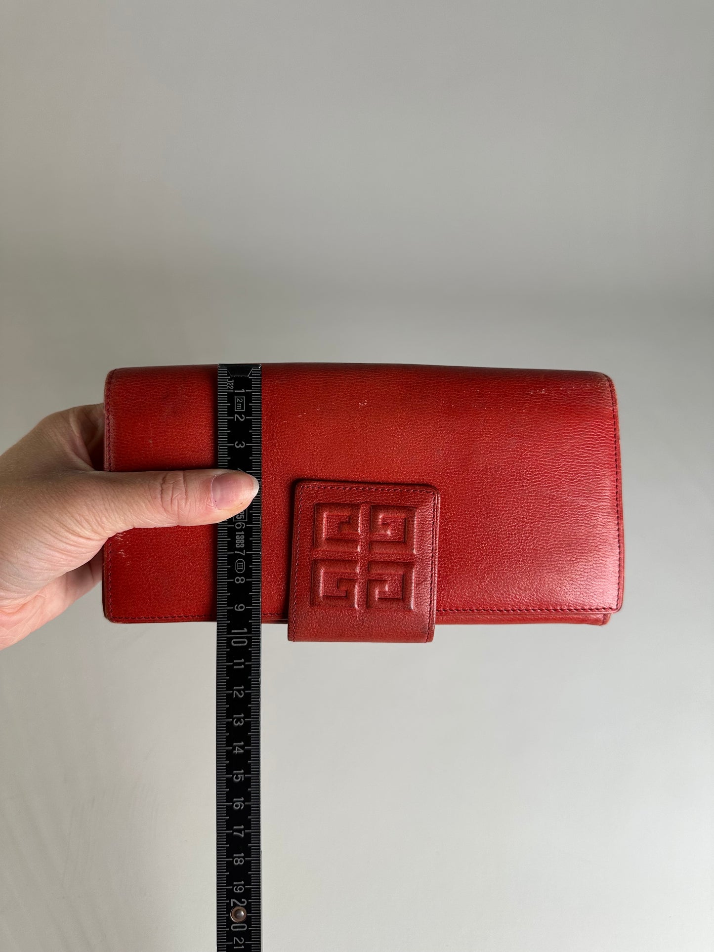 Vintage Givenchy Leather Wallet Red Gold-tone Clasp