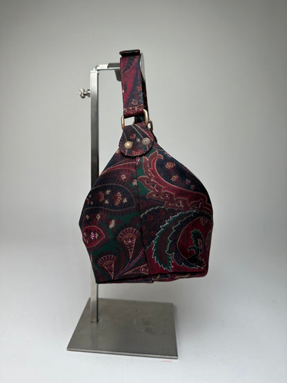 Vintage Etro Paisley Jacquard Cotton Shoulder Bag Purple Green