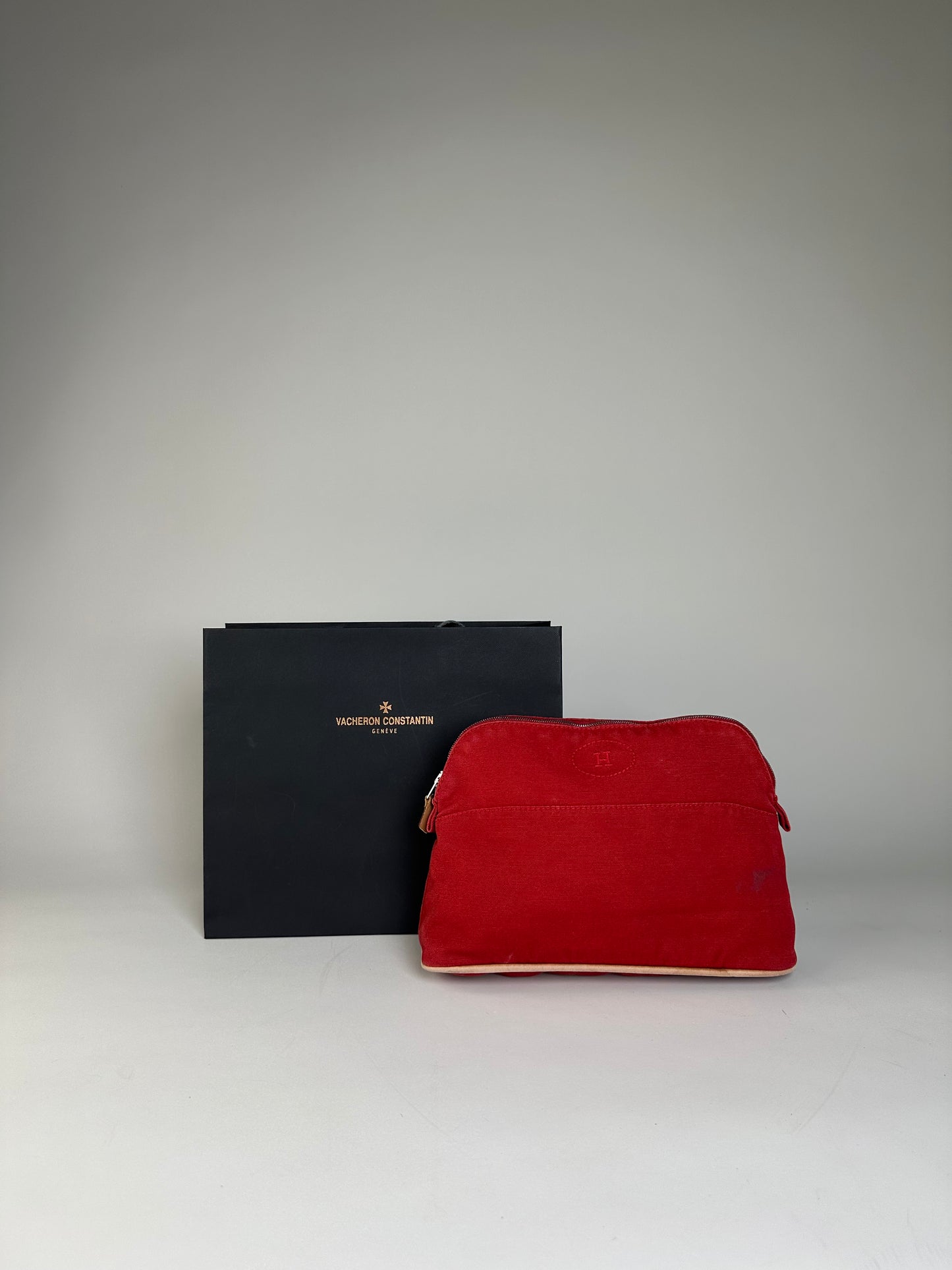 Vintage Hermes Cotton Canvas Pouch Red