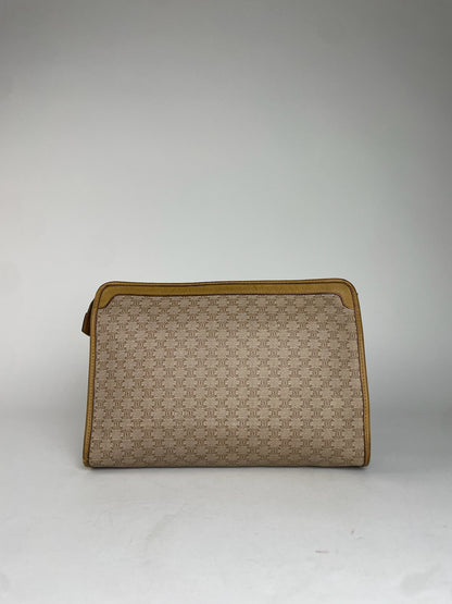 Vintage Celine Paris Triomphe Monogram Leather Clutch Beige Brown