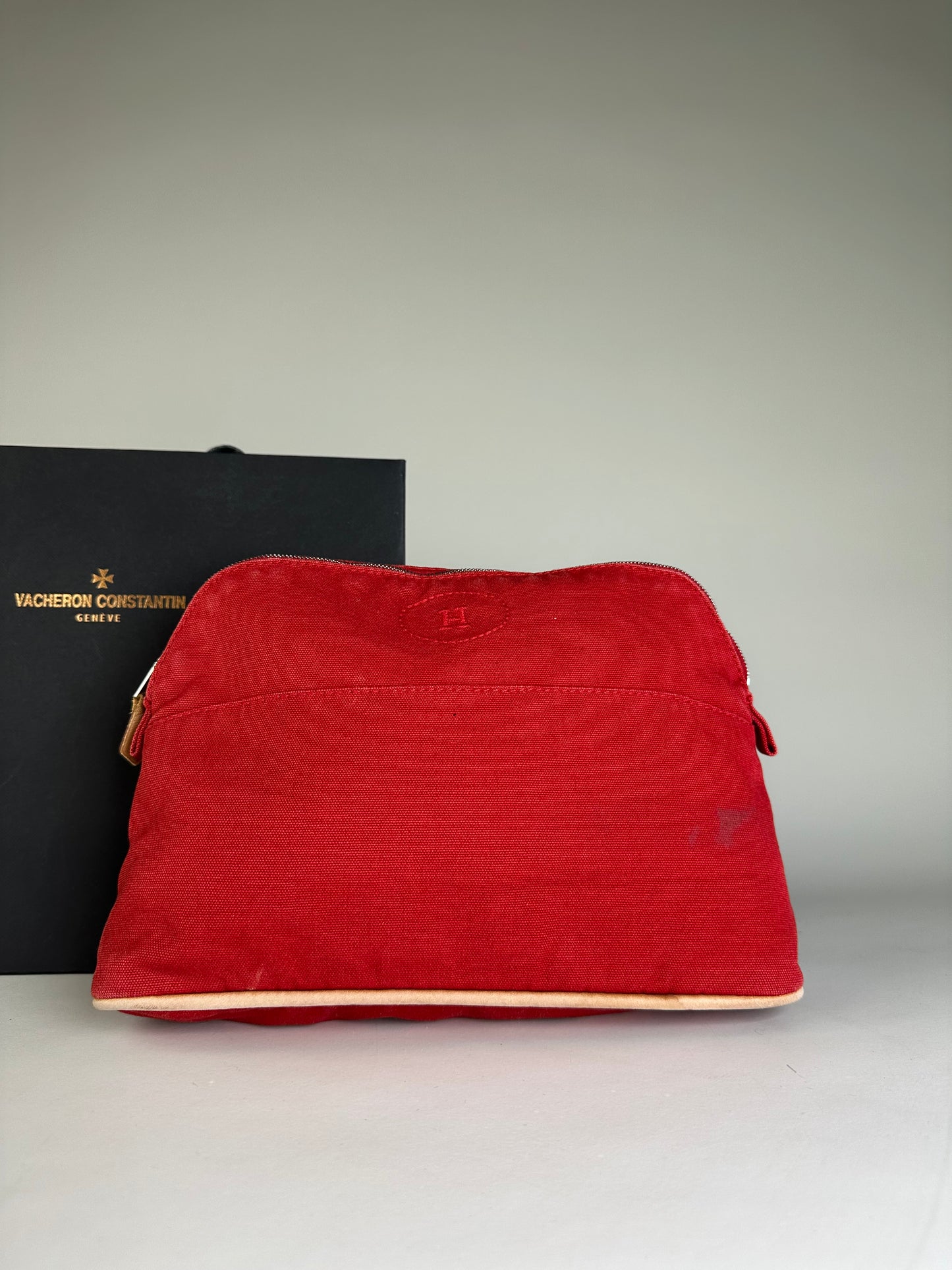 Vintage Hermes Cotton Canvas Pouch Red