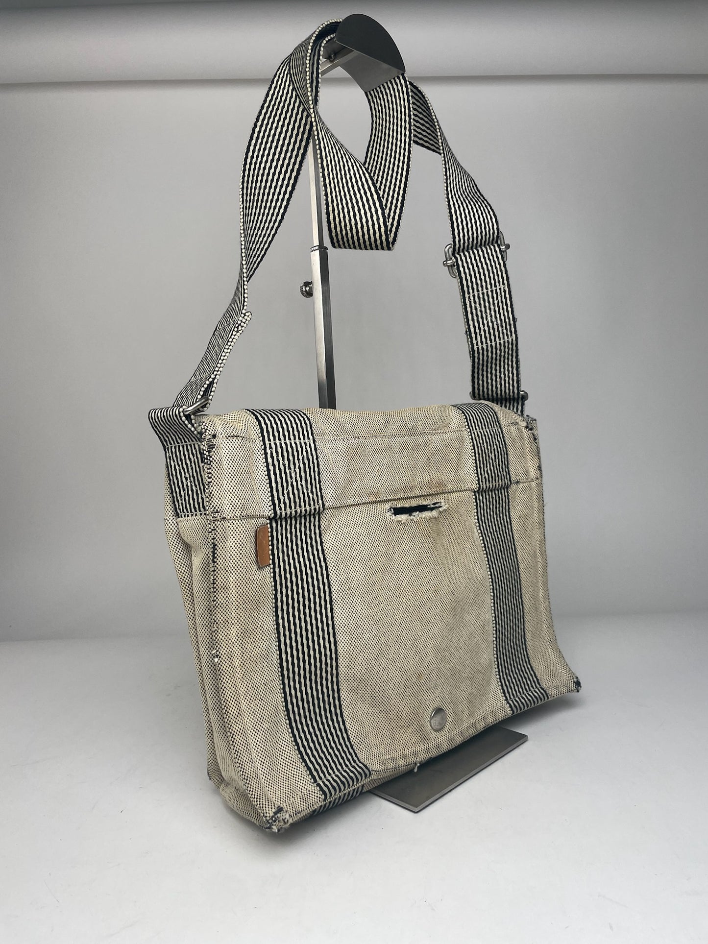 Vintage Hermes Canvas Shoulder Bag Beige