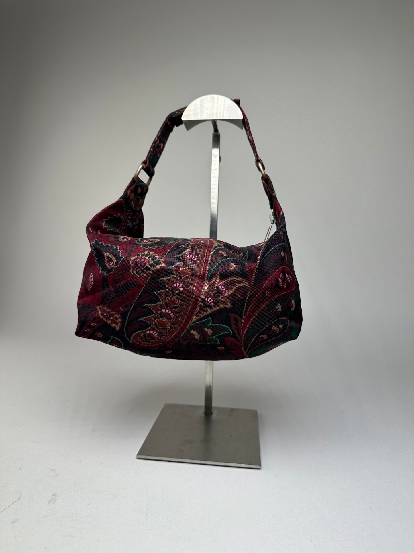 Vintage Etro Paisley Jacquard Cotton Shoulder Bag Purple Green