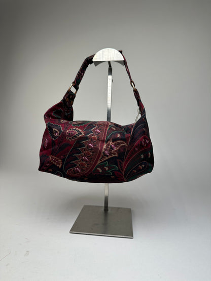 Vintage Etro Paisley Jacquard Cotton Shoulder Bag Purple Green