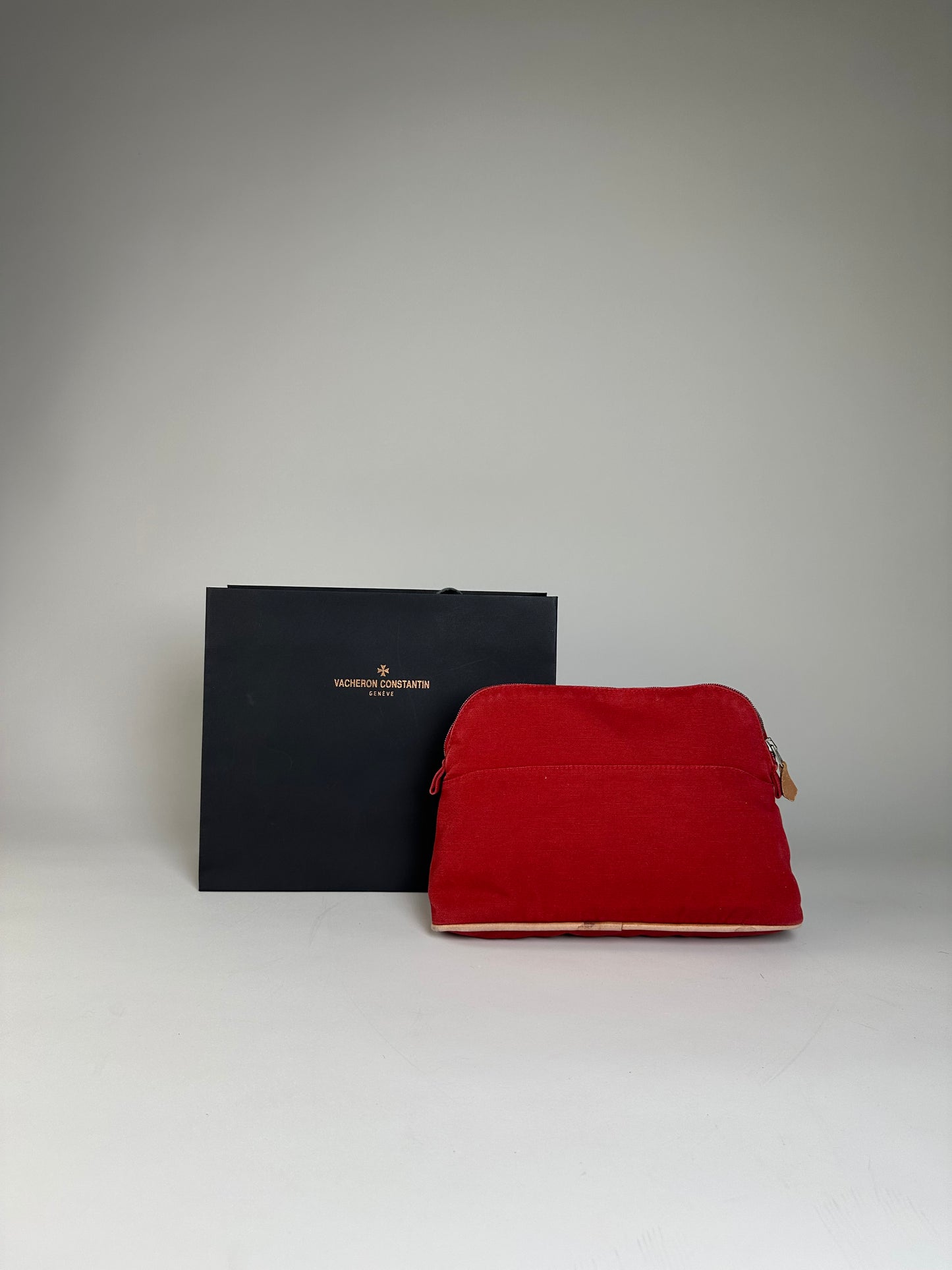 Vintage Hermes Cotton Canvas Pouch Red