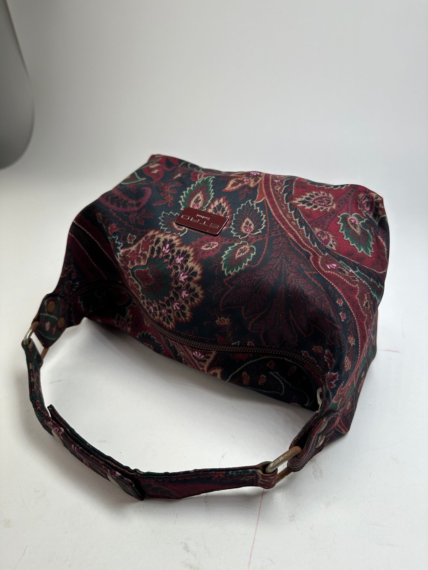 Vintage Etro Paisley Jacquard Cotton Shoulder Bag Purple Green