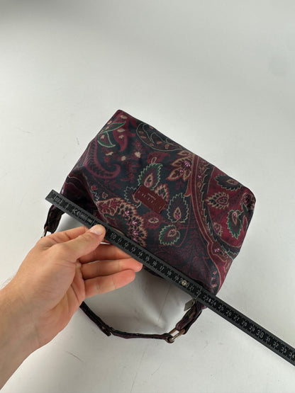 Vintage Etro Paisley Jacquard Cotton Shoulder Bag Purple Green