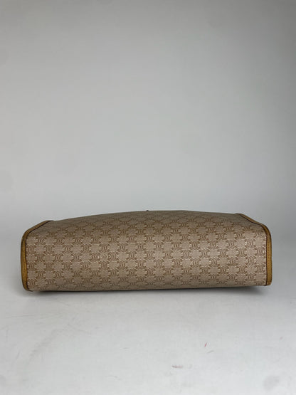 Vintage Celine Paris Triomphe Monogram Leather Clutch Beige Brown