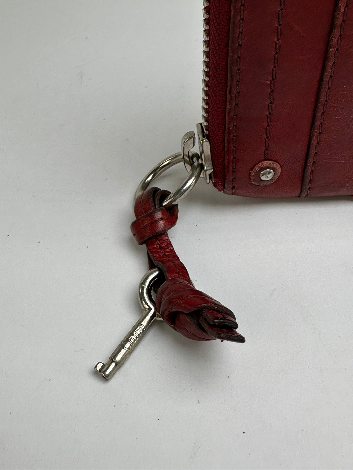 Vintage Chloé Grained Leather Zip Around Wallet Dark Red