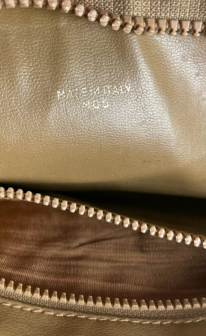 Vintage Celine Paris Triomphe Monogram Leather Clutch Beige Brown