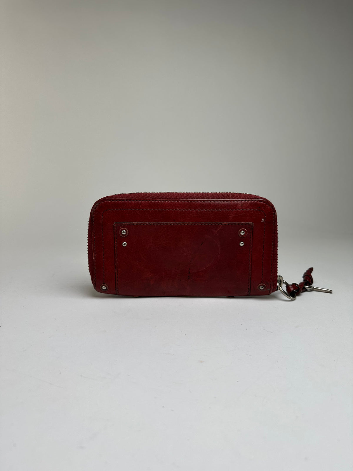 Vintage Chloé Grained Leather Zip Around Wallet Dark Red