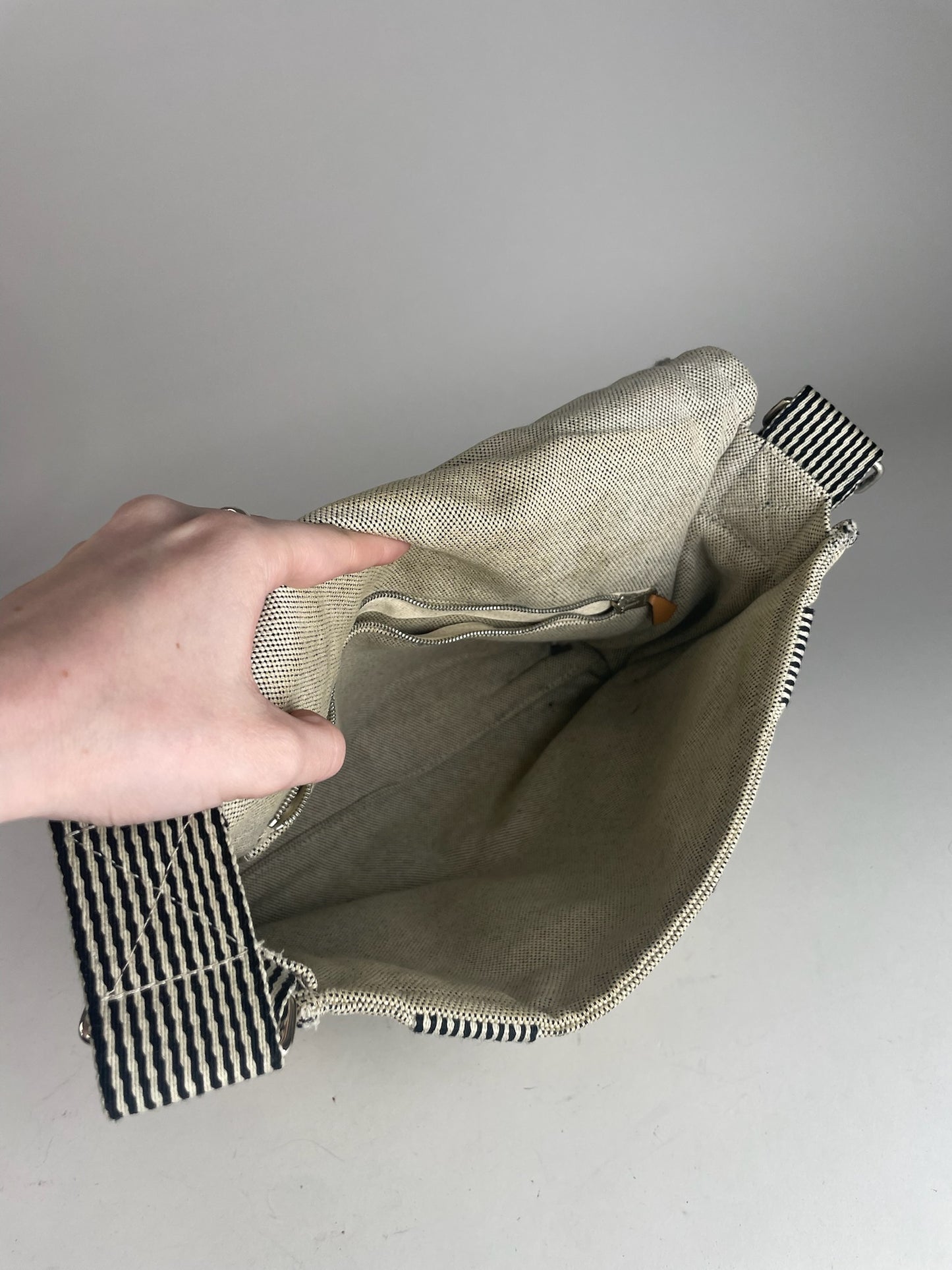 Vintage Hermes Canvas Shoulder Bag Beige