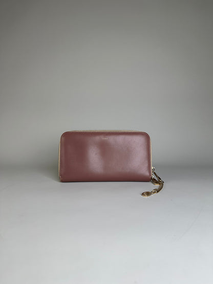 Vintage Chloe Leather Zip Wallet Dusty Rose Gold