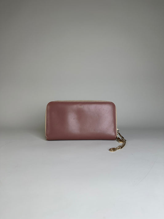 Vintage Chloe Leather Zip Wallet Dusty Rose Gold